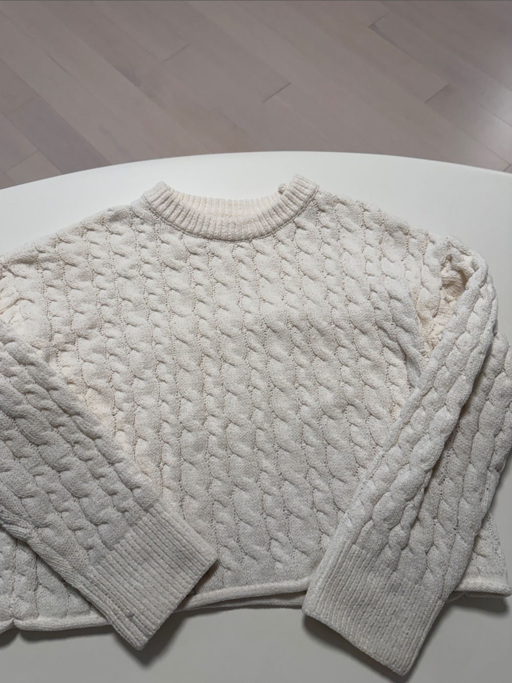 Zara Off-White Cable Knit Crew Sweater